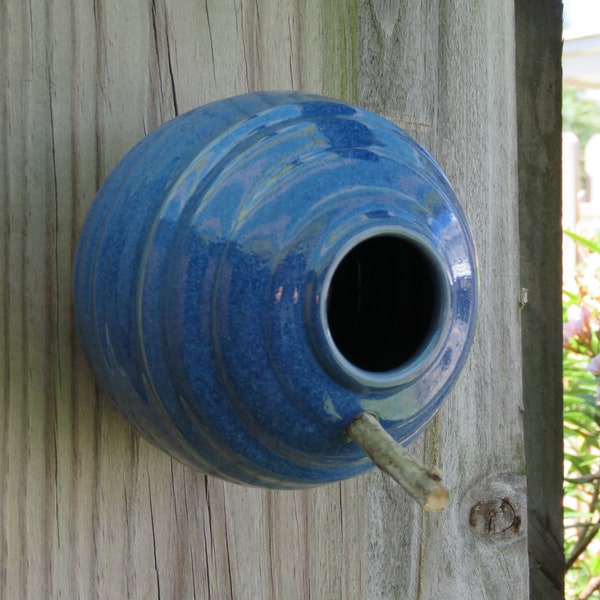 Pottery Birdhouse  bottle for wrens finches and chickadees  In Blue Glaze**READY TO SHIP
