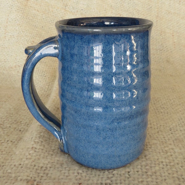 Large Stoneware Coffee Mug, Handmade Deep Blue Glaze (16 ounce)