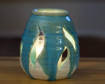 Votive Cut Candle Holder in Turquoise Glaze