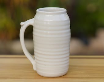 Handmade Stoneware Beer Mug, White Glaze, 20 oz