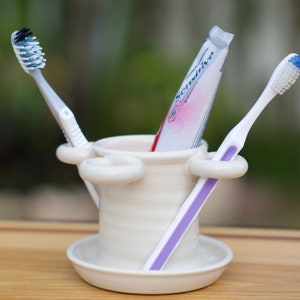 Pottery Toothbrush Holder in White Glaze