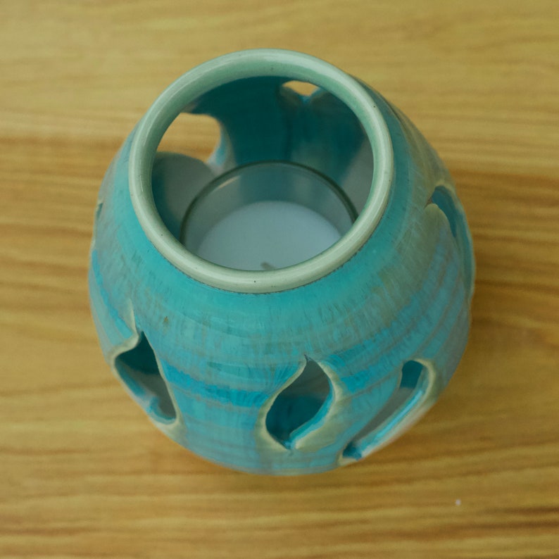 Votive Cut Candle Holder in Turquoise Glaze image 3