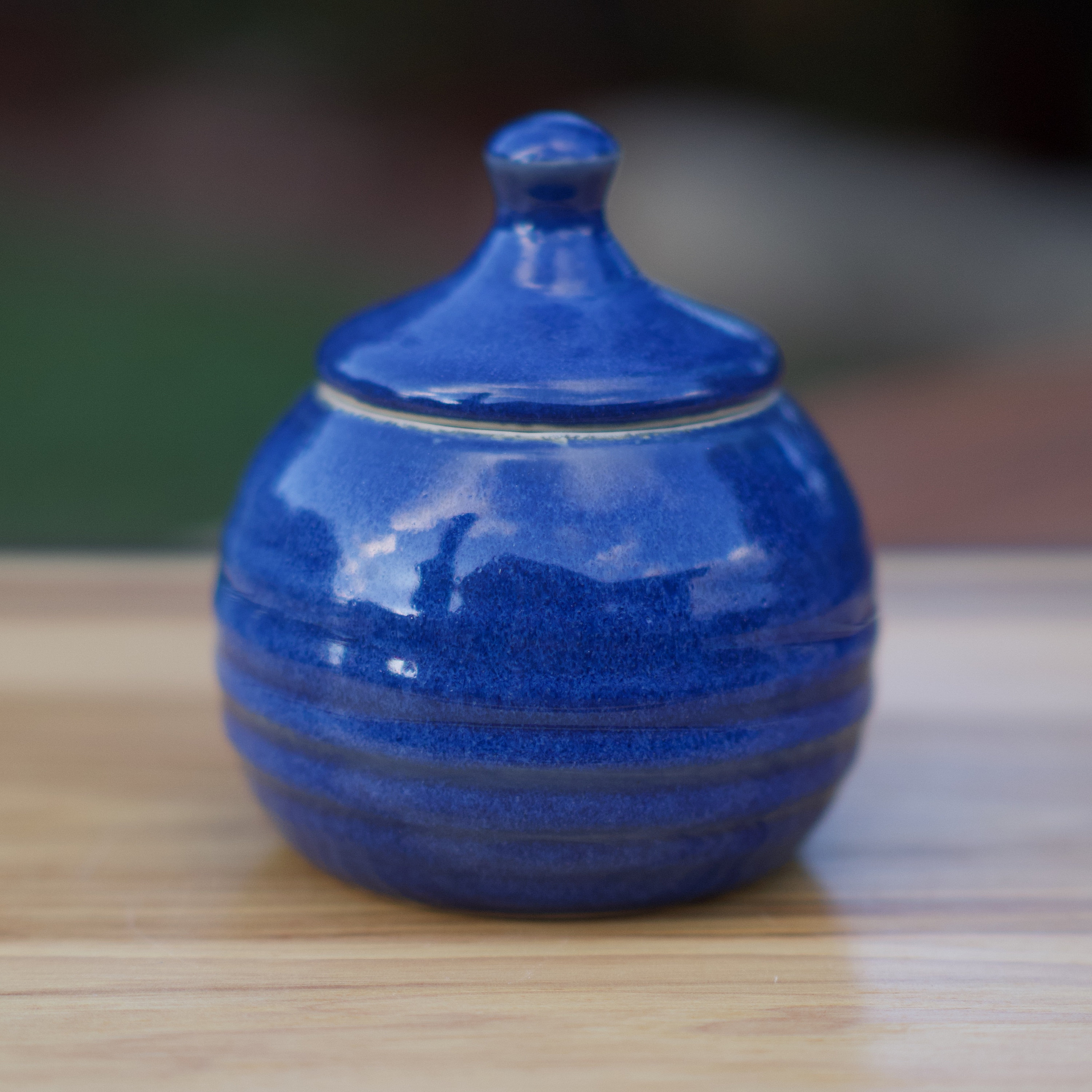 Pottery Sugar Bowl/Honey Jar in Blue glaze Etsy