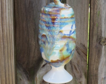 Stoneware Pottery Hummingbird Feeder in Tri-color glaze Wheel thrown handmade**READY TO SHIP