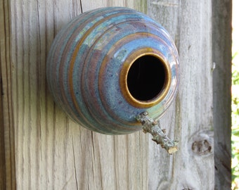 Pottery Birdhouse  bottle for wrens finches and chickadees  In Opal Glaze***READY TO SHIP