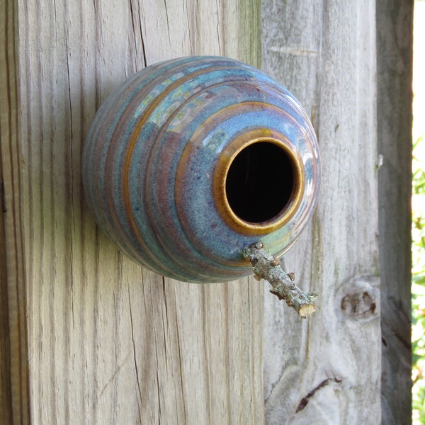 Pottery Birdhouse  bottle for wrens finches and chickadees  In Opal Glaze***READY TO SHIP