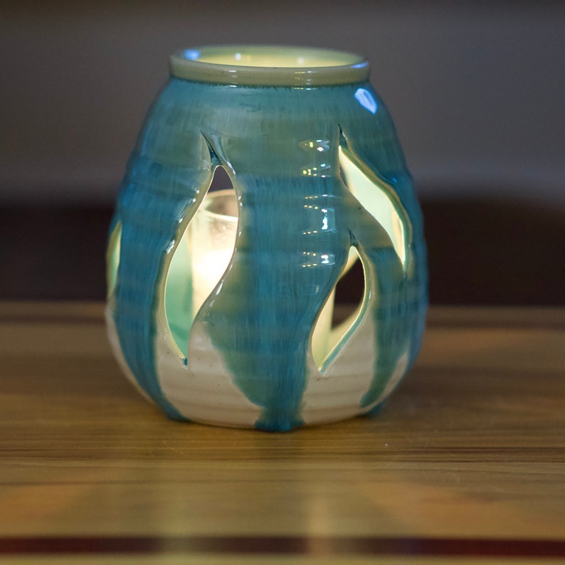 Votive Cut Candle Holder in Turquoise Glaze image 1