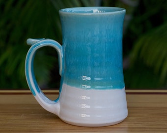 Grande tasse à café en grès (14 oz) pour du café ou du thé en glaçage turquoise ** PRÊTE À L'EXPÉDITION