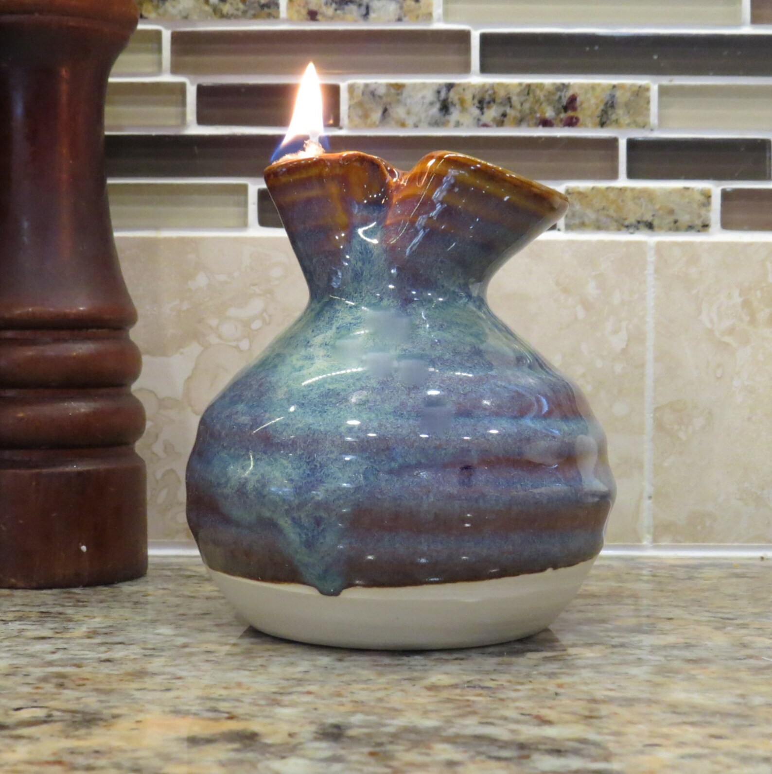 Pottery Oil Candle in Opal Glaze Etsy