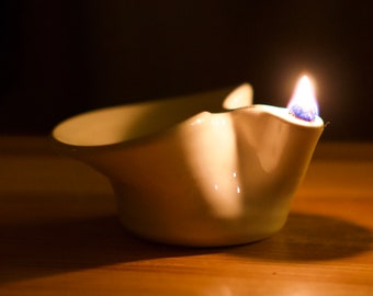Pottery Olive Oil Lamp in White Glaze