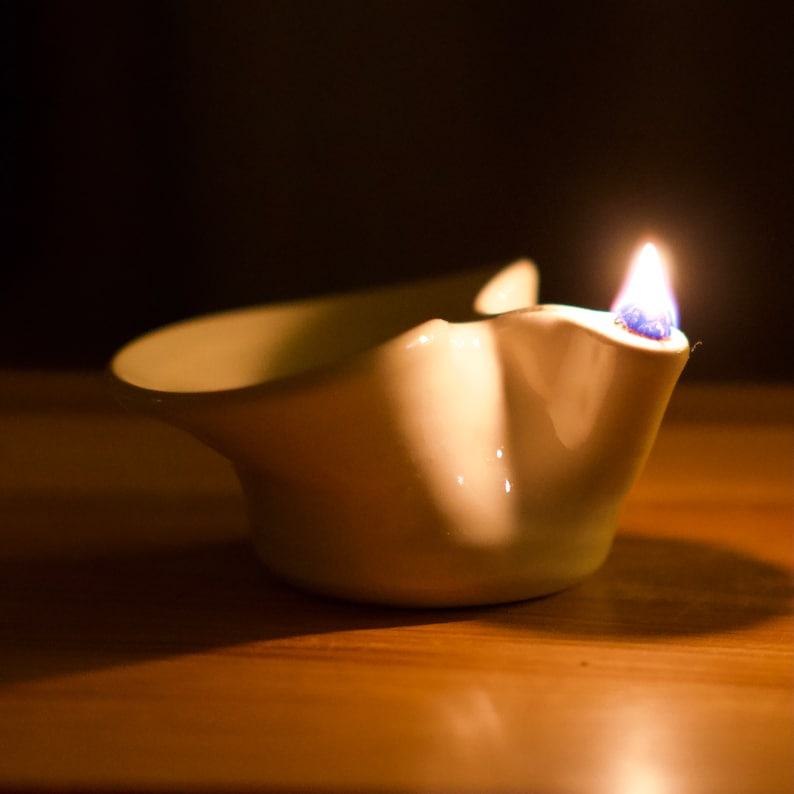Pottery Olive Oil Lamp in White Glaze READY TO SHIP Etsy