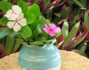 Small Pottery Fluted Edge Turquoise Vase