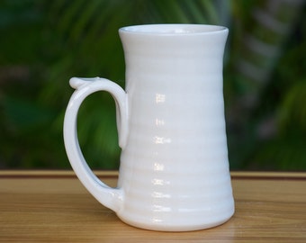 Grande tasse à café en grès (14 oz) pour café ou thé, glaçure blanche ** PRÊTE À L'EXPÉDITION