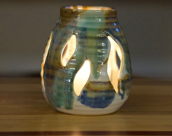 Votive Cut Candle Holder in Tri-Color  Glaze