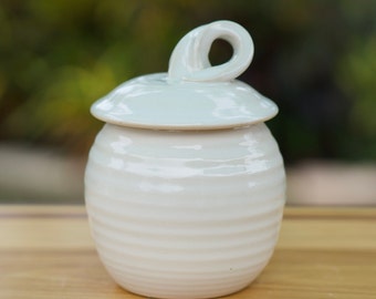 Pottery Sugar Bowl/Honey Jar in  White glaze