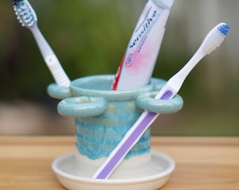 Pottery Toothbrush Holder in Turquoise Glaze