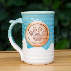 Paw Print Large 16 ounce Stoneware Coffee in Turquoise Glazeready to ship image 1