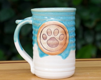 Paw Print Large (16 ounce) Stoneware Coffee in Turquoise Glaze**ready to ship