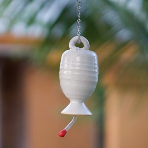 Stoneware Pottery Hummingbird Feeder in White**READY TO SHIP
