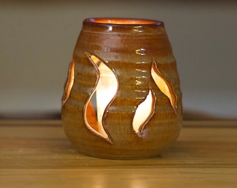 Votive Cut Candle Holder in Copper Glaze