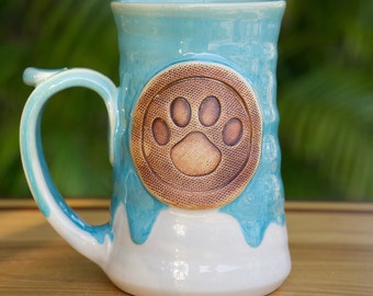 Paw Print Large (14 ounce) Stoneware Coffee in Turquoise Glaze**ready to ship