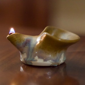 Pottery Olive Oil Lamp in Rainbow Brown Glaze