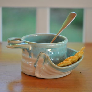 Pottery Soup and Cracker Bowl in TurquoiseREADY TO SHIP image 4