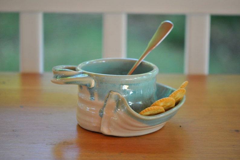 Pottery Soup and Cracker Bowl in TurquoiseREADY TO SHIP Bild 4