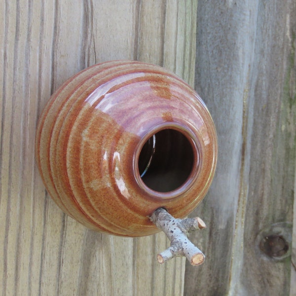 Pottery Birdhouse for Wrens, Finches, and Chickadees in Copper Glaze  **READY TO SHIP