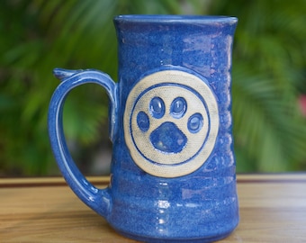 Paw Print Large (14 ounce) Stoneware Coffee in Dark Blue Glaze**ready to ship
