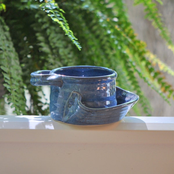 Handmade Soup and Cracker Bowl, Deep Blue Glaze