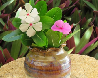 Small Pottery Fluted Edge Brown Vase