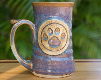 Paw Print Large (14 ounce) Stoneware Coffee in Opal Glaze**ready to ship