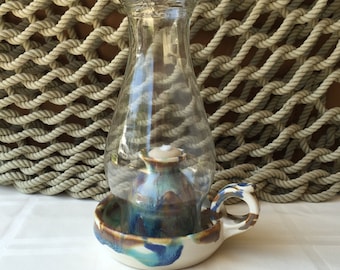 Pottery Oil Lamp in Tricolor with globe***READY TO SHIP
