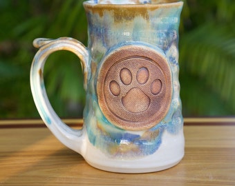 Paw Print Large (14 ounce) Stoneware Coffee in Tri-Color Glaze**ready to ship