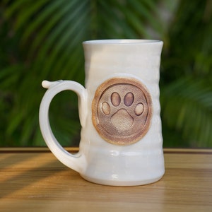 Paw Print Large 14 ounce Stoneware Coffee in White Glazeready to ship image 1