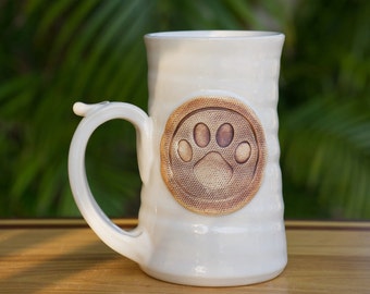 Paw Print Large (14 ounce) Stoneware Coffee in White Glaze**ready to ship