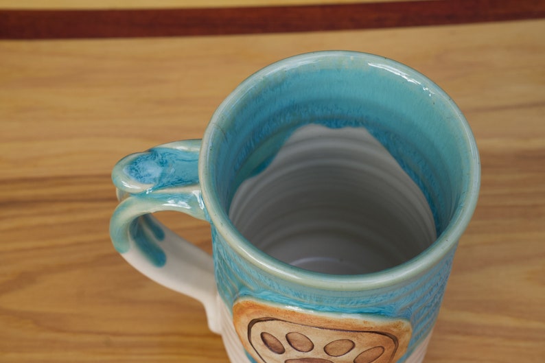 Paw Print Large 16 ounce Stoneware Coffee in Turquoise Glazeready to ship image 3