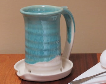 Stoneware Pottery Microwave Bacon Cooker in Turquoise