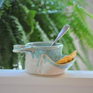 Pottery Soup and Cracker Bowl in TurquoiseREADY TO SHIP Bild 2