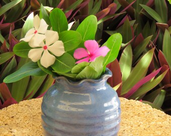 Small Pottery Fluted Edge Blue Vase