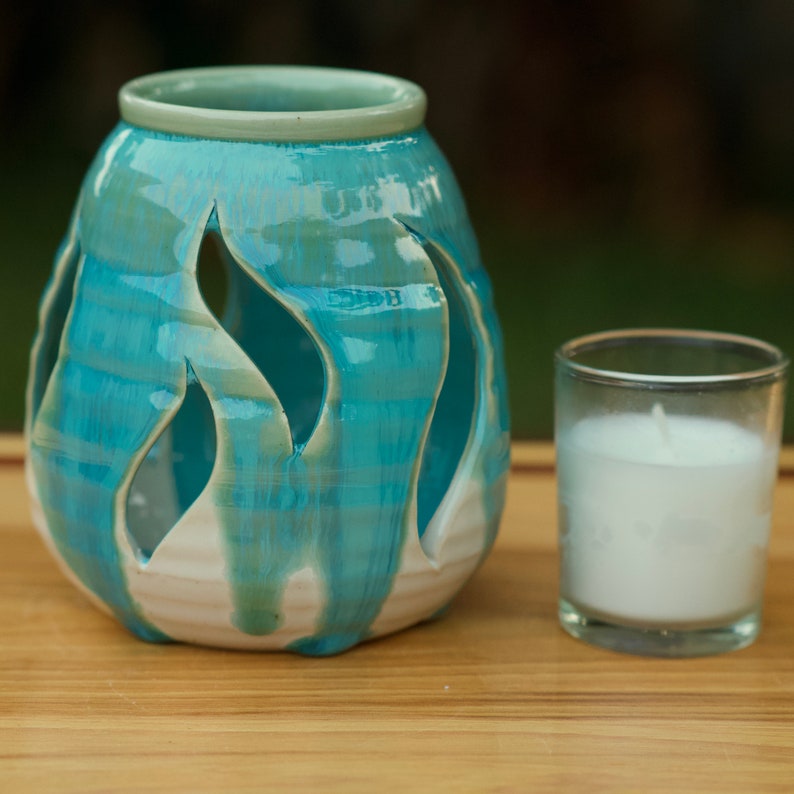 Votive Cut Candle Holder in Turquoise Glaze image 4