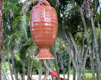 Handmade Stoneware Pottery Hummingbird Feeder, Copper Glaze
