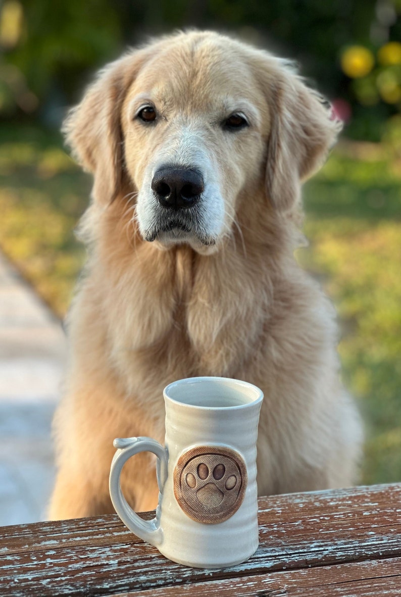 Paw Print Large 14 ounce Stoneware Coffee in White Glazeready to ship image 2