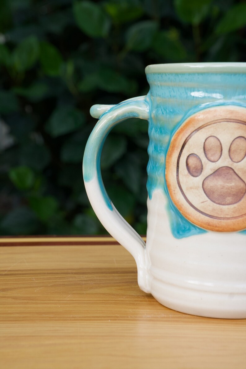 Paw Print Large 16 ounce Stoneware Coffee in Turquoise Glazeready to ship image 2