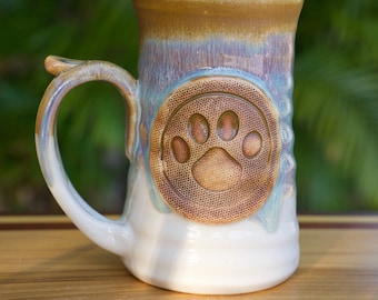 Paw Print Large (14 ounce) Stoneware Coffee in Rainbow Brown Glaze**ready to ship