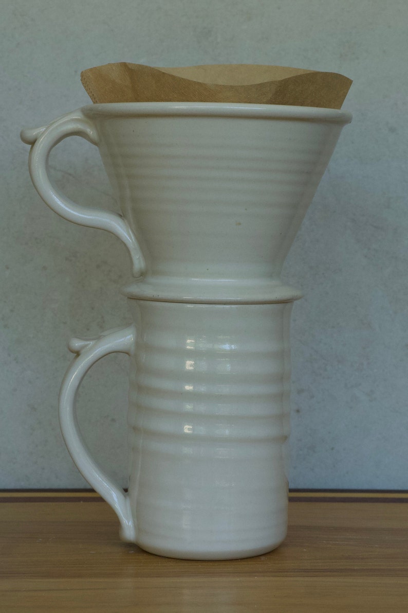 Pottery Pour Over Coffee Dripper in White Glaze image 4