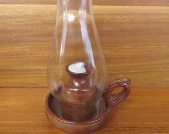 Pottery Oil Lamp in Copper Glaze**READY TO SHIP