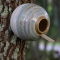Pottery Birdhouse: Rainbow Haze Stoneware Wren House