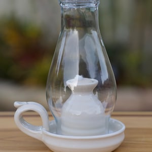 Pottery Oil Lamp in White Glaze**READY TO SHIP